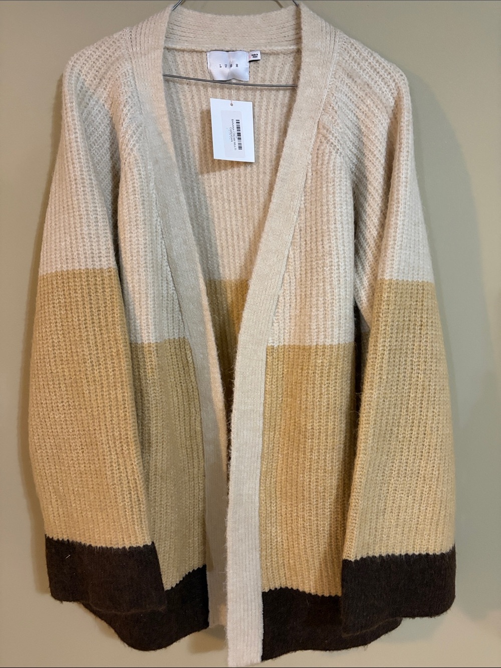 Lush Cream, Tan & Brown Open-Front Colorblock Cardigan